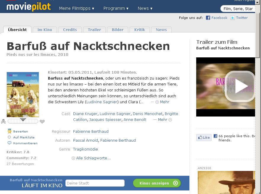 Screenshot of Movie Pilot page about Barfu auf Nacktschnecken. No rating info shown