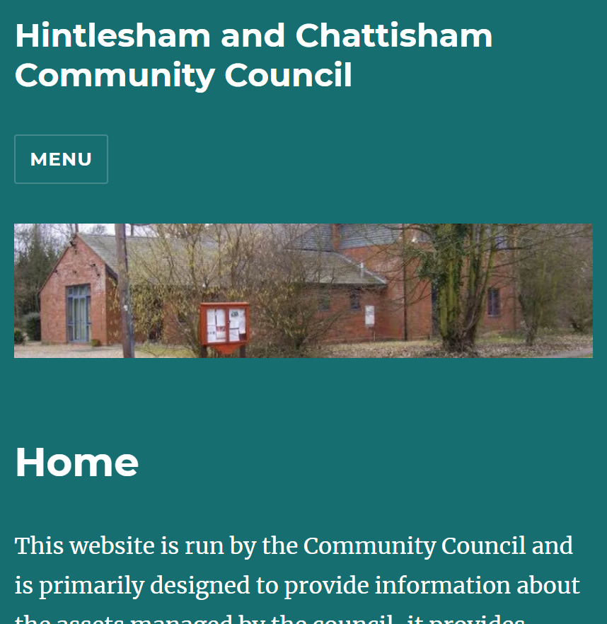 A partial screenshot of the new Hintlesham and Chattisham Community Council website