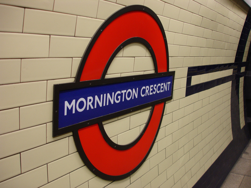 The London Underground sign for Mornington Crescent