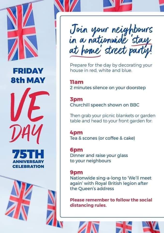 A programme of events for VE Day 75, including Churchill's speech, and a nationwide singalong to We'll meet again
