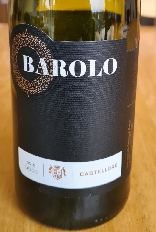 The front of a bottle of red wine. An Italian red called Barolo