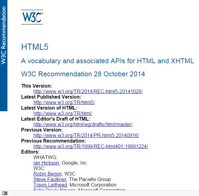 Screenshot of HTML5 spec